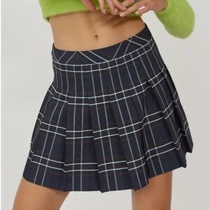 Sunday Best Navy Plaid Pleated Mini Skirt